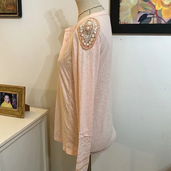 BEING DELETED Sundance Pink Embroidered Beaded Long Sleeve Bohemian Lace Blouse - Picture 4 of 6